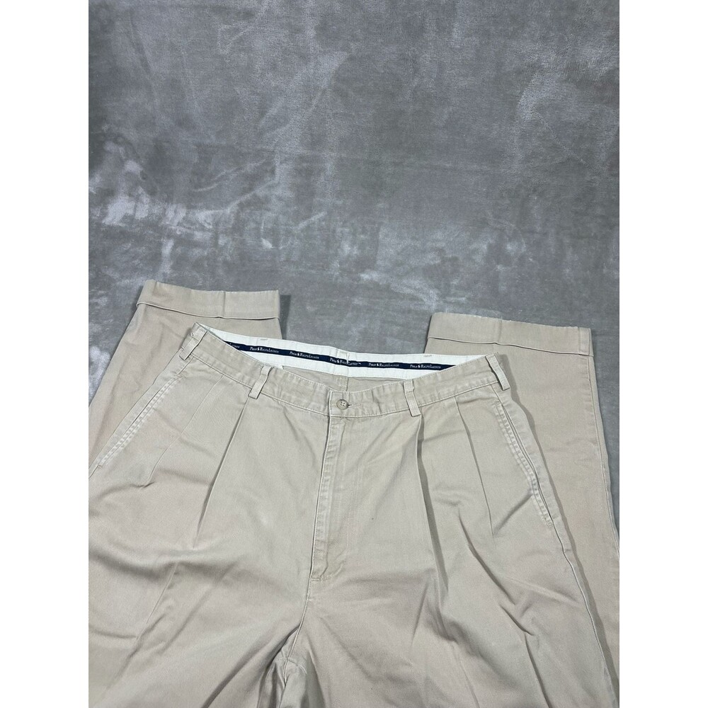 Polo Ralph Lauren Pleated Pants Men Size 36x32 Khaki Chino Casual Cuff